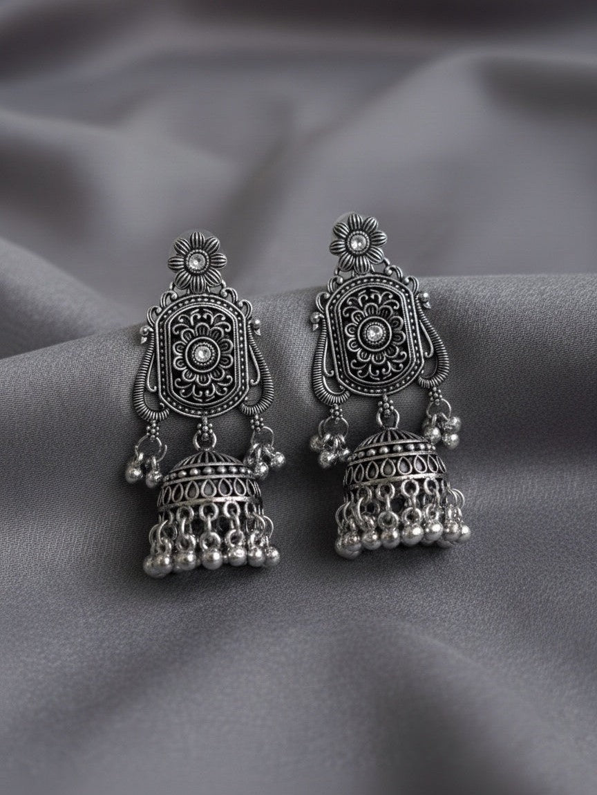 Antique Oxidized Floral Jhumka