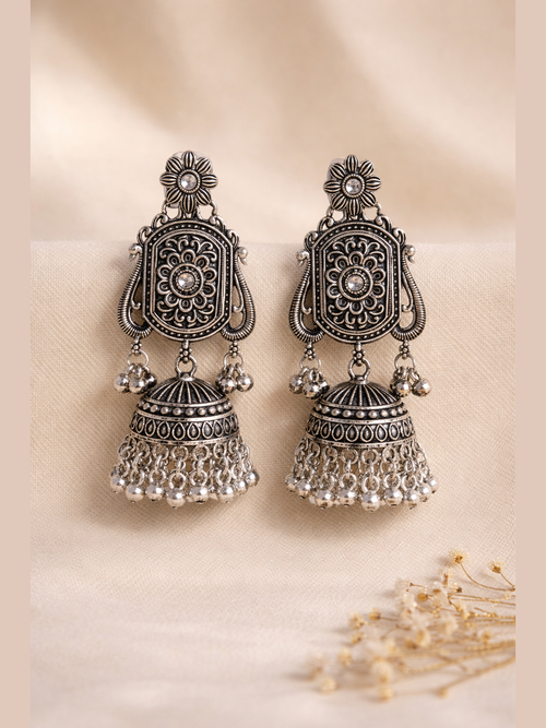 Antique Oxidized Floral Jhumka