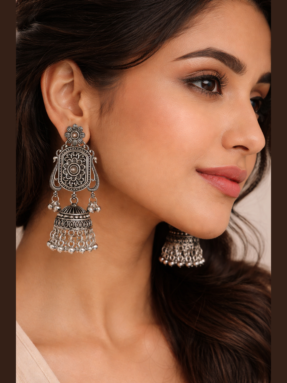 Antique Oxidized Floral Jhumka