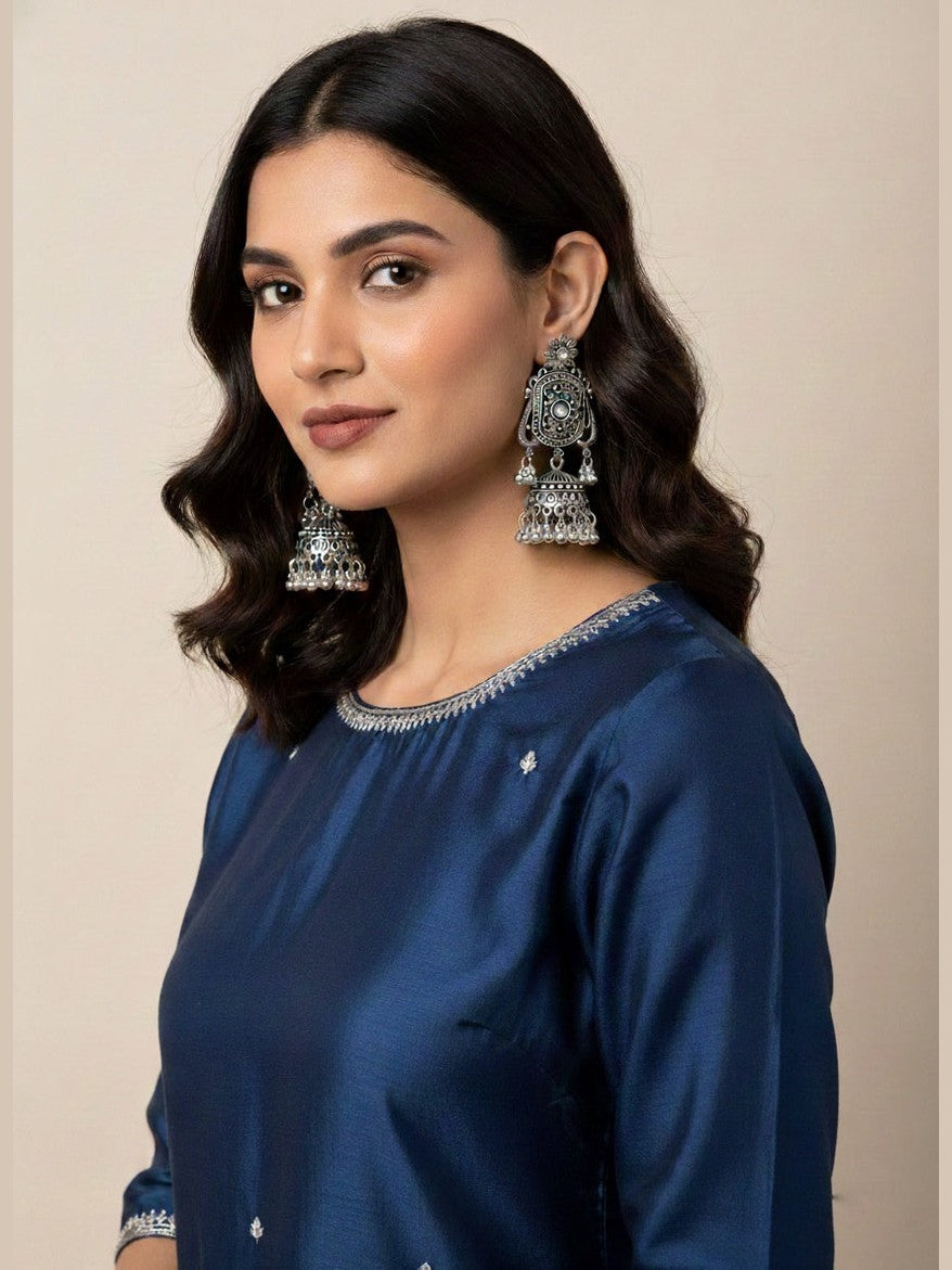 Antique Oxidized Floral Jhumka